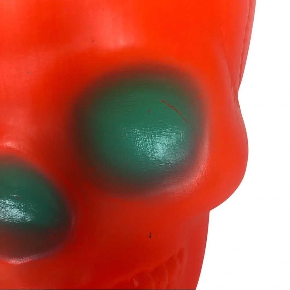 VINTAGE Halloween 70s AJ Renzi RARE Orange Green Eyes Skull Treat Bucket No. 800